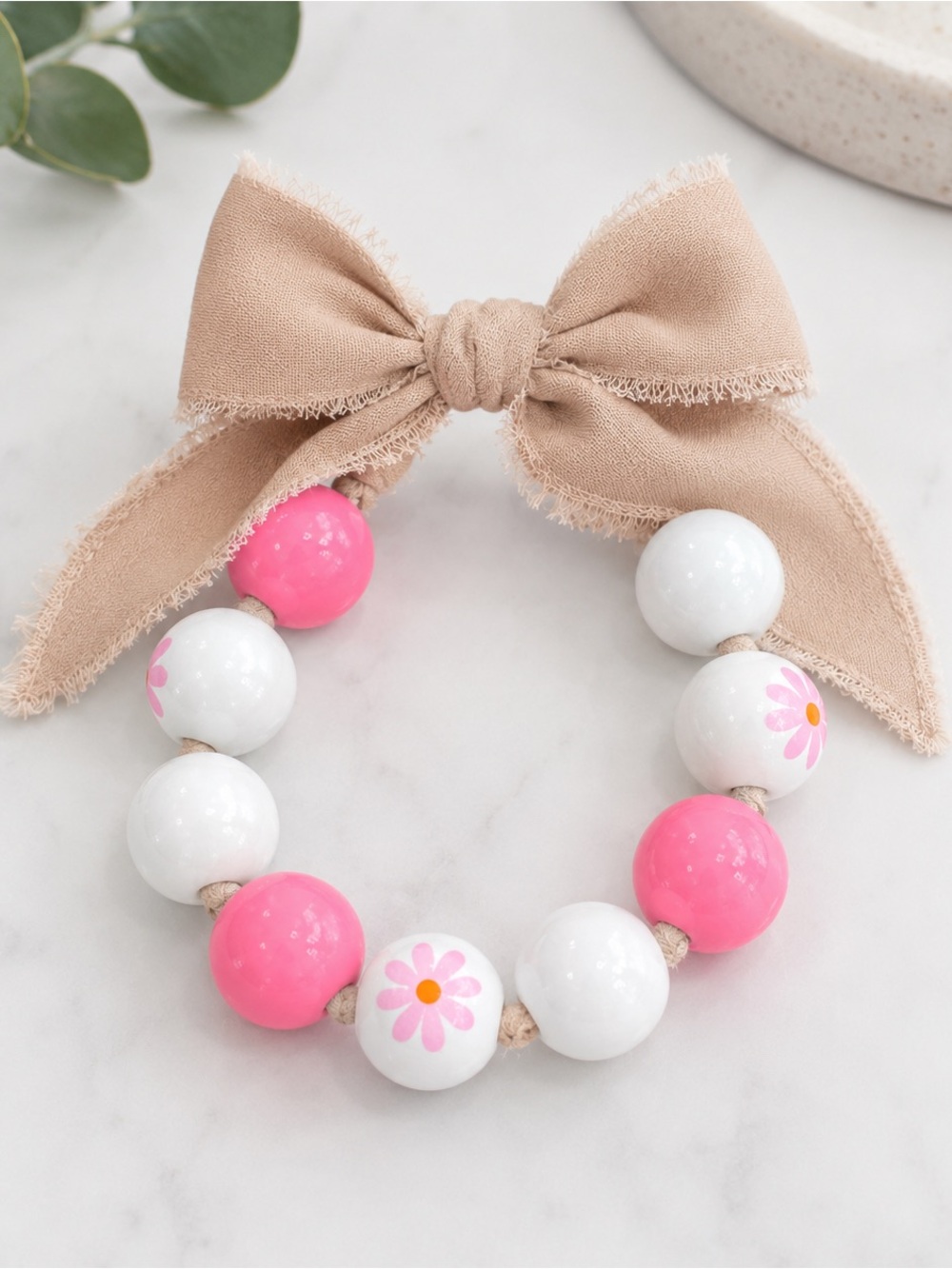 Pink & White Daisy Ribbon Bracelet - Picture 1 of 5
